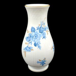 Hutschenreuther Dresden Porcelain Vase - 6" vtg Blue White Floral Flower Germany